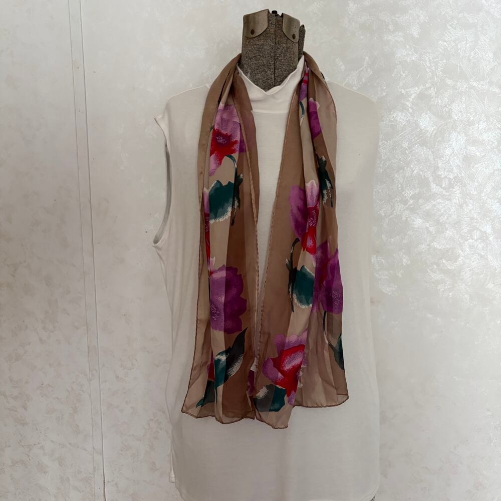 VTG Jacqueline Ferrar 100% Silk Floral Oblong Scarf Coquette Regencycore Boho